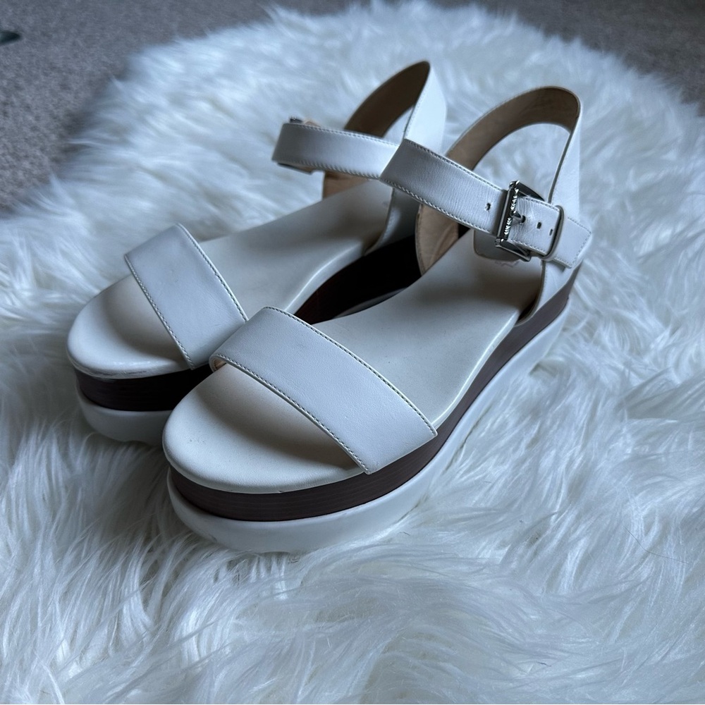 Michael Kors Marlon Platform Leather Optic White Women Sandals Size 7 - Picture 6 of 10